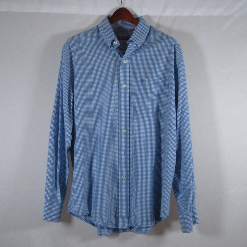 IZOD Mens Blue & White Plaid Long Sleeve Dress Shirt Size L Pre-Worn Goo…